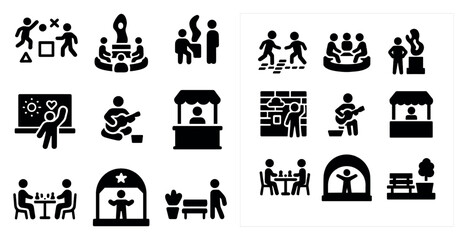Poster - Community activities solid icons set – silhouette, filled, social event symbols