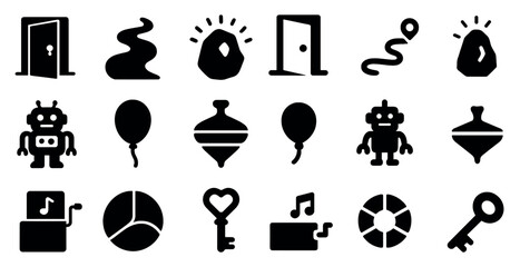 Poster - Mystery and adventure icons set – solid, silhouette, journey and exploration symbols
