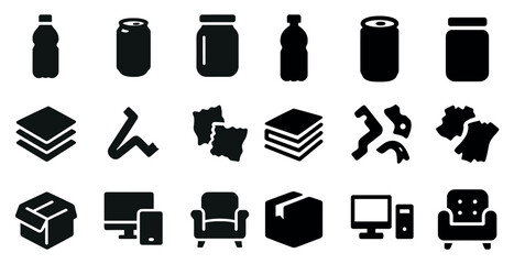 Poster - Beverage and packaging silhouette icons set – flat, solid, drink and container symbols