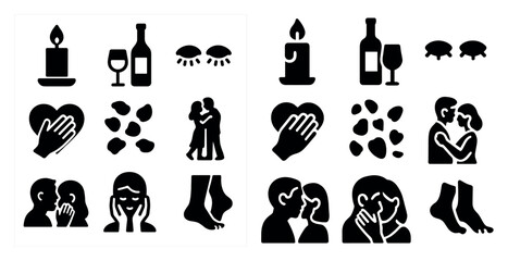 Poster - Romantic gestures silhouette icons set – filled, solid, love and affection symbols