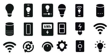 Poster - Smart home solid icons set – technology, automation, device control symbols