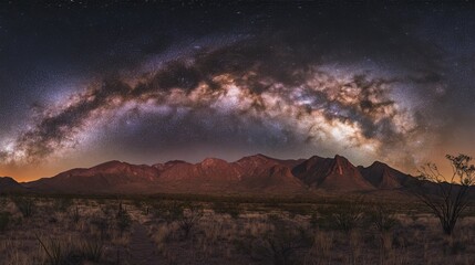 Wall Mural - Stunning Milky Way galaxy arcs over majestic desert mountains at twilight, inspiring awe
