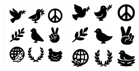 Poster - Peace and harmony solid icons set – silhouette, filled, global and unity symbols