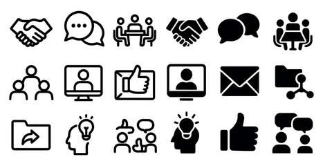 Poster - Business communication solid icons set – meetings, collaboration, office symbols
