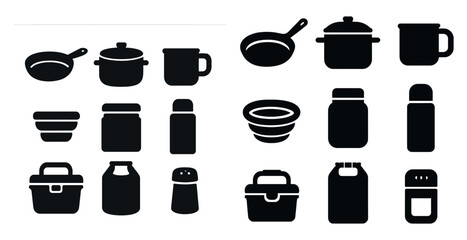 Poster - Cooking and kitchen silhouette icons set – solid, filled, cookware, utensils