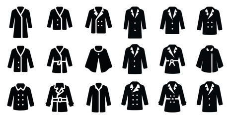 Poster - Fashion and outerwear solid icons set – coat, jacket, apparel symbols