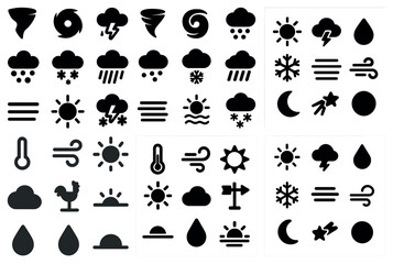 Poster - Weather and climate icons set – solid, filled, meteorological symbols for forecasts
