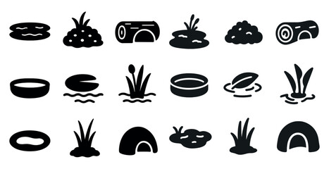 Poster - Garden elements filled icons set – solid, landscape, nature symbols