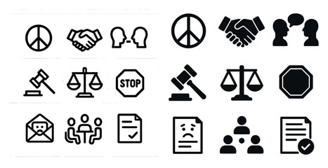 Poster - Legal and business outline icons set – flat, filled, corporate and law symbols