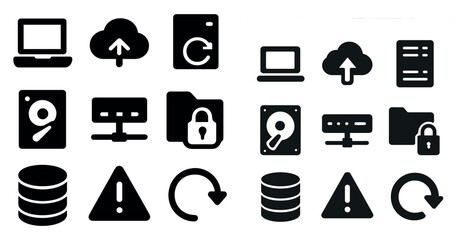 Poster - Data and storage solid icons set – database, network, backup symbols