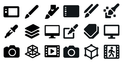 Poster - Design tools outline icons set – line, linear, graphic design resources