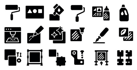 Poster - Printing process solid icons set – filled, graphic design and print production symbols
