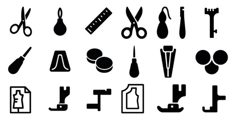 Poster - Sewing and tailoring solid icons set – flat, filled, dressmaking, crafting symbols