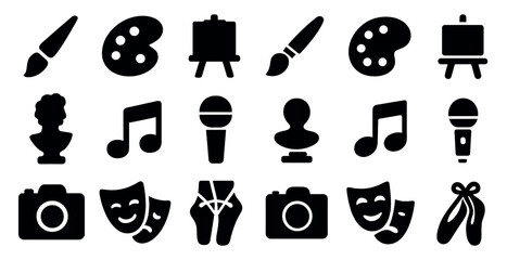 Poster - Art and entertainment solid icons set – filled, cultural, creative activity symbols