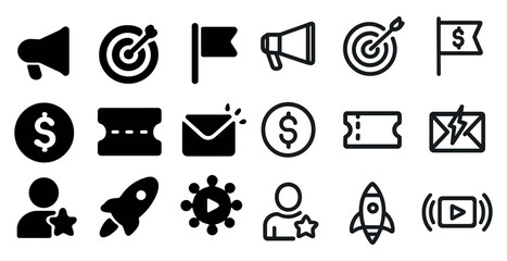 Poster - Business and marketing icons set – silhouette, solid, finance and promotion graphics