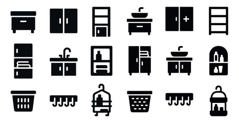 Poster - Home furniture solid icons set – filled, flat, interior and design essentials