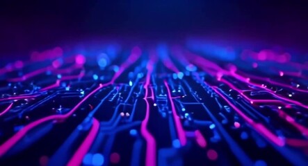 Poster - Abstract circuit board with digital data flow creating a network effect