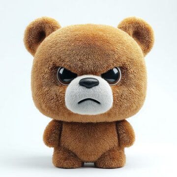 A detailed 3d rendered image of a cartoon bear with an angry facial expression, isolated on white.
