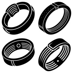 Poster - Collection of four black and white fitness trackers or smart bands in various styles and designs