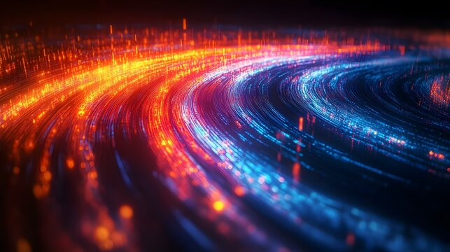 Abstract swirling lines of light in vibrant colors.