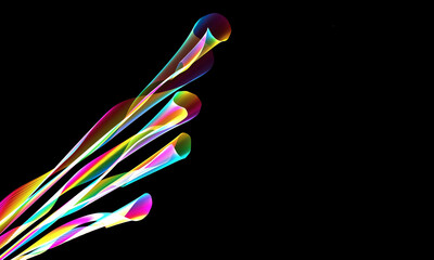 Aufkleber - The elegance of neon colorful fractal waves isolated on a black background