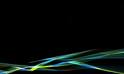 Aufkleber - Elegance of neon green fractal waves isolated on black background	