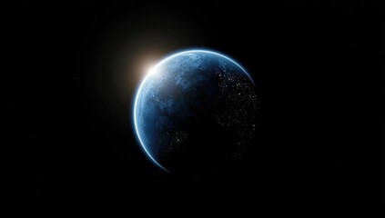 earth in space, illuminated by a sunrise