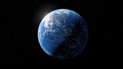 earth, seen from space, with light illuminating part of the globe