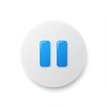 Modern blue pause button icon on a clean white circular background with subtle shadow
