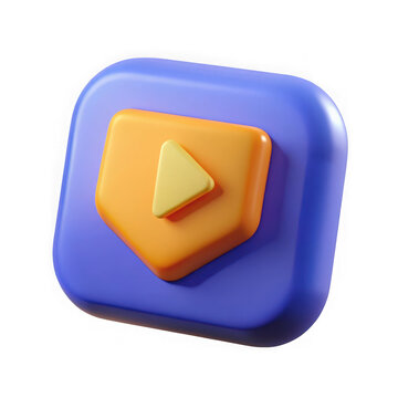 3d rendered play button icon with rounded edges isolated on transparent background