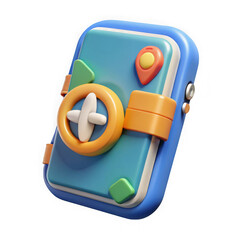 Poster - 3d stylized travel device with navigation icons isolated on transparent background