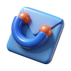 Poster - Stylized 3d illustration of a blue envelope with a telephone handset isolated on transparent background