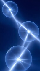 Poster - Three blue spheres with a bright light shining on them. The spheres are floating in the air and appear to be glowing. The image has a dreamy, ethereal quality to it