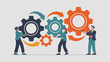 © png-jpeg-vector - team of colleagues working together to turn large gears vector illustration, business workflow, teamwork process and operational efficiency
