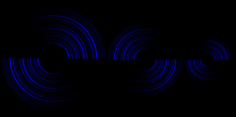 Fototapete - blue minimal circular abstract dynamic lines isolated on black background. Future technology banner concept. vector illustration. Abstract Computer technology background. network visual connection.