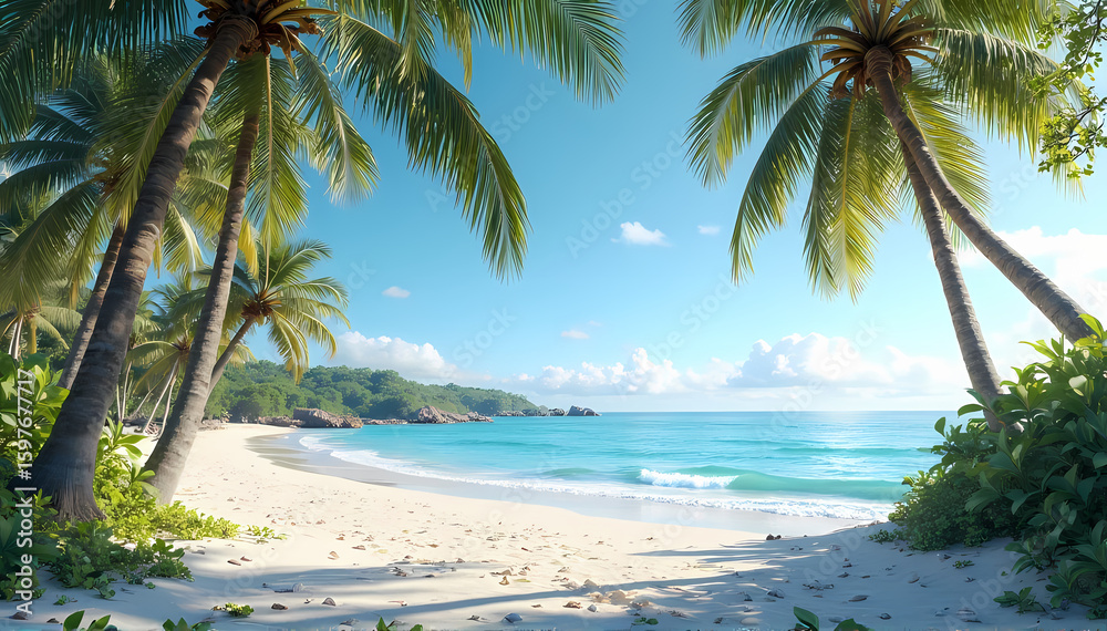 tropical beach with palm trees