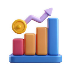 Poster - 3d bar graph with rising arrow and coin isolated on transparent background