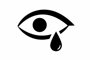 Poster - Stylized eye with a tear drop falling from it in black and white simple graphic illustration
