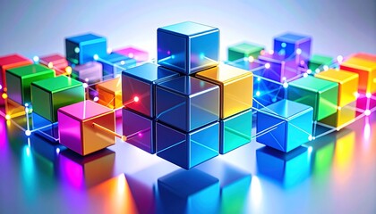 Poster - Connected colorful cubes, 3d render
