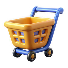 Aufkleber - Stylized 3d shopping cart with yellow basket and blue handle isolated on transparent background
