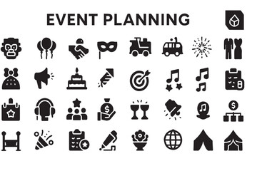  Event Planning Icons Set – Party, Celebration, Music & Venue Symbols