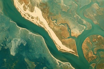  Aerial View of a River Delta Island