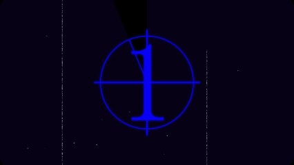 Aufkleber - Abstract glowing blue crosshair symbol within an oval shape on a dark background with subtle vertical lines
