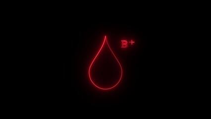Poster - Bright abstract red background with flowing B+ blood cells, glowing with fiery orange light and energetic motion