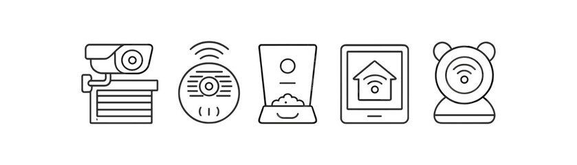 Poster - Home security line icon set. camera, alarm, smart device icons in outline style