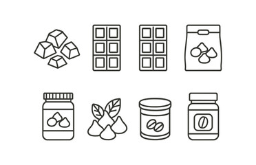 Poster - Food and beverage outline icon set. nut, coffee, chocolate, sugar, line collection