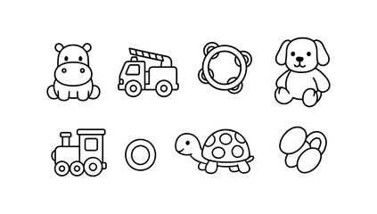 Poster - Animal and toy line icon set. cute outline icons for kids' activities