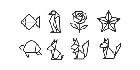 Poster - Origami, animal outline icon set. nature, art icons linear collection