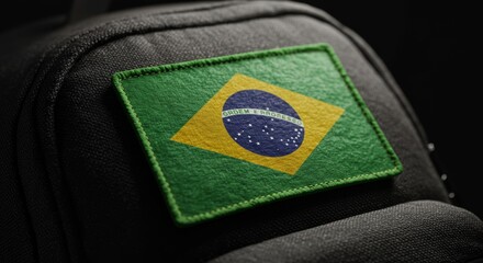 Close-up of an embroidered Brazilian flag patch showcasing detailed threads and textures