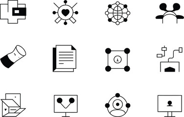 Aufkleber - A collection of twelve different minimalist black and white line art icons